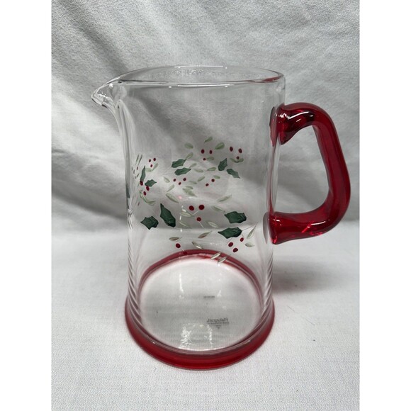 Pfaltzgraff Winterberry Pitcher red & clear etched glass holly holiday 8.75” - Picture 1 of 16